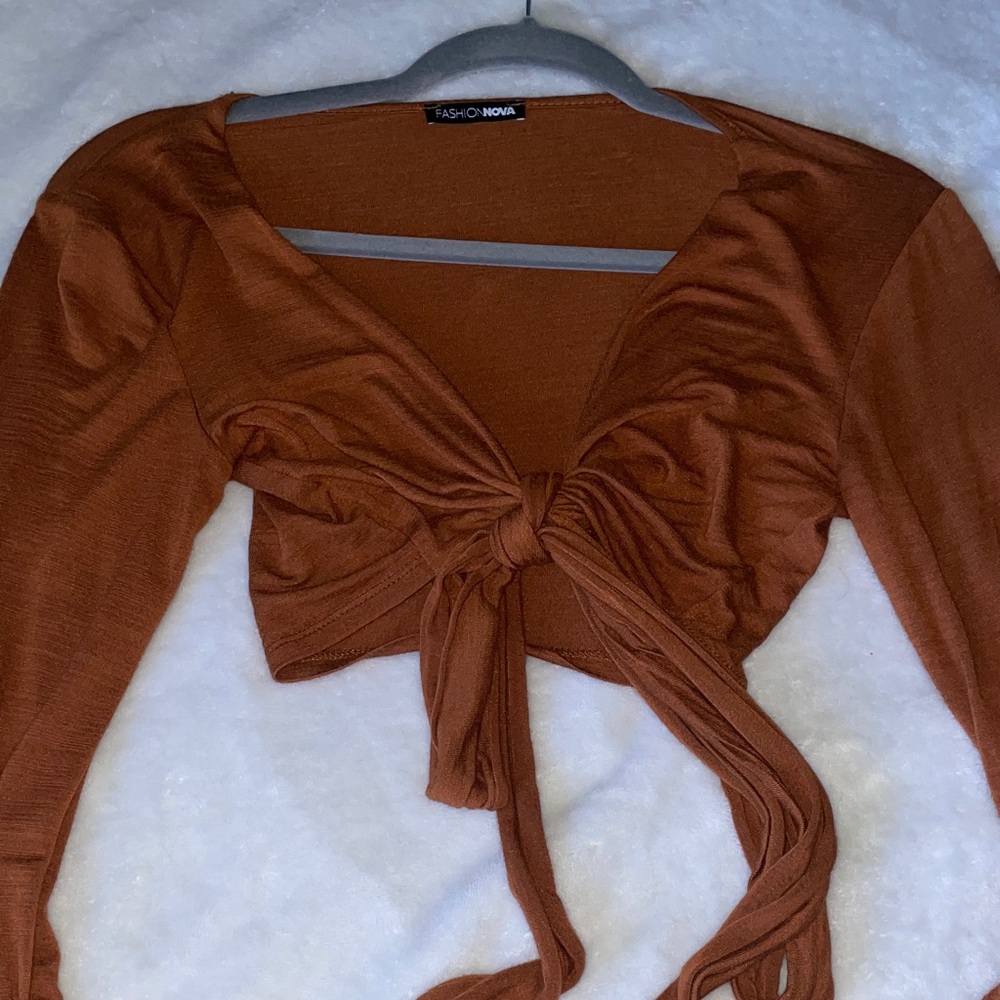 Fashion Nova Warm Brown Tie-Front Crop Top